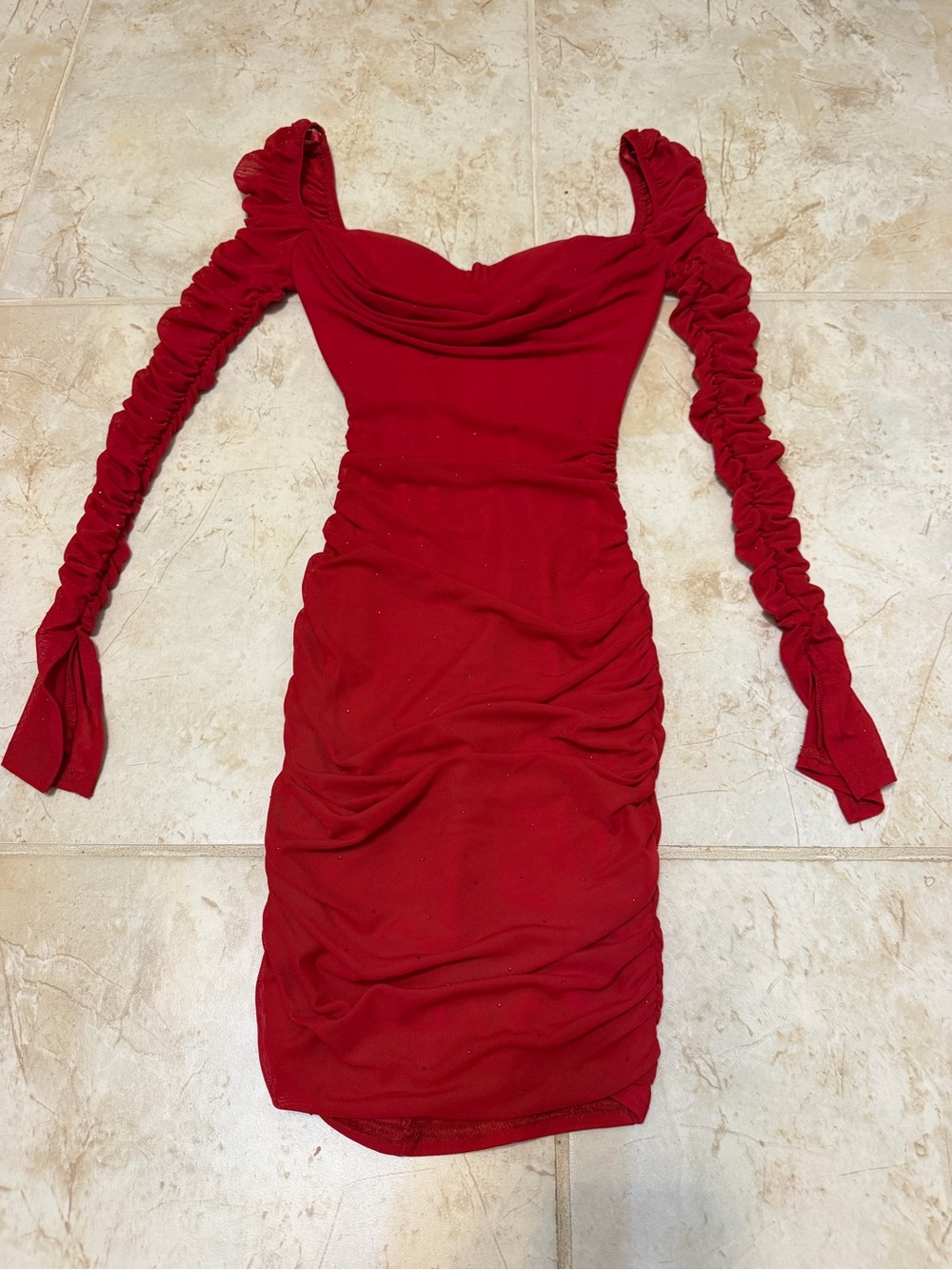 Windsor Red Ruched Off-Shoulder Mini Dress